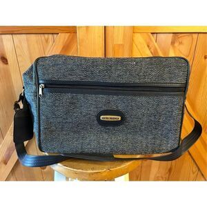 Fifth Avenue Luggage Carry On Shoulder Bag Blue Tweed Vintage